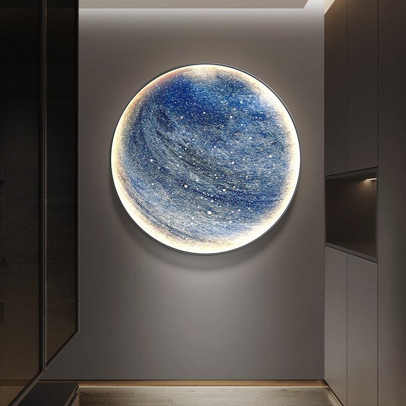 现代轻奢月球星球玄关卧室圆形装饰画 画客厅沙发背景墙LED灯墙壁