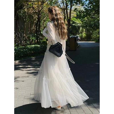 白色网眼a字裙仙女2025新