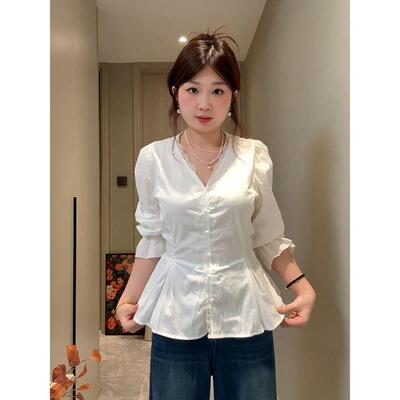 大码法式气质蕾丝拼接v领