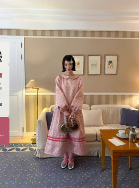 Mona张绮贤 重磅提花连衣裙半裙套装抗皱娃娃领裙子两件套女