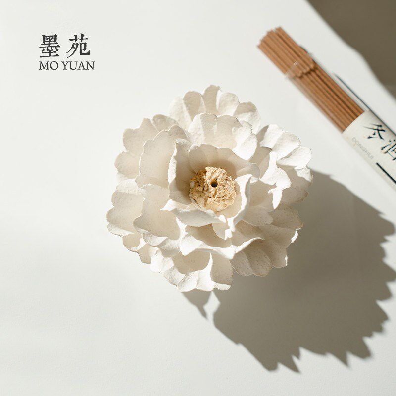 墨苑 非遗牡丹花香插陶瓷香炉纯手工两层瓷花装饰桌面摆件香薰炉