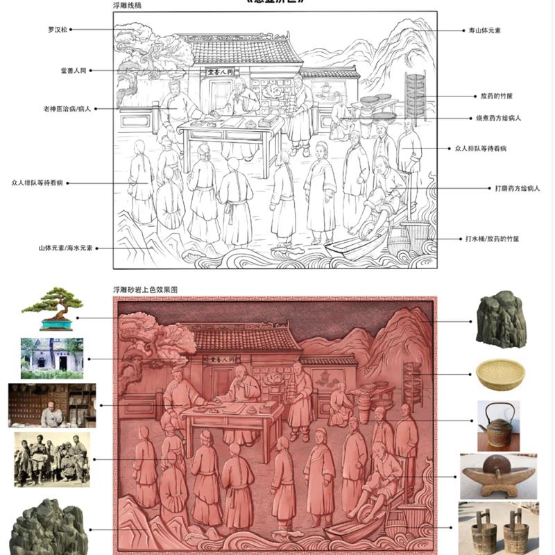 浮雕设计浮雕效果图设计壁画设计制作装饰立体雕塑红军中医背景墙