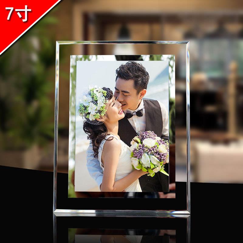 7寸水晶玻璃相框摆台七寸婚纱照宝宝儿童影楼写真结婚照片框