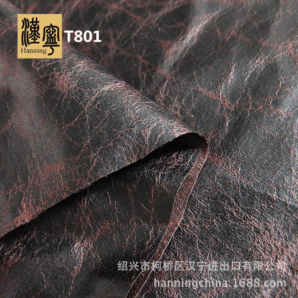 工厂现货T801经编烫金仿皮PU裂纹箱包鞋材服装面料