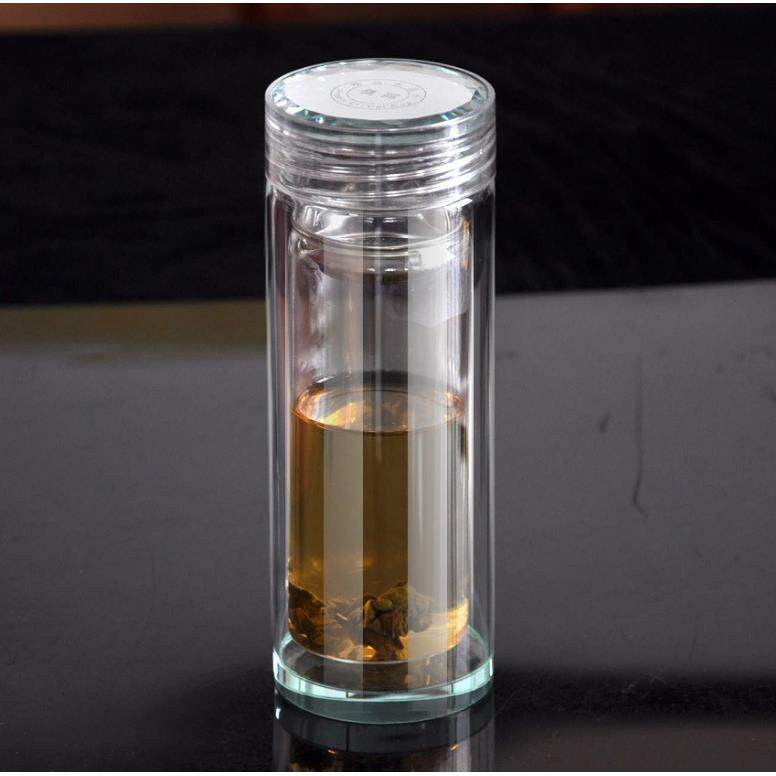 高档水晶双层玻璃保温杯透明盖隔热泡茶水晶底保温杯子