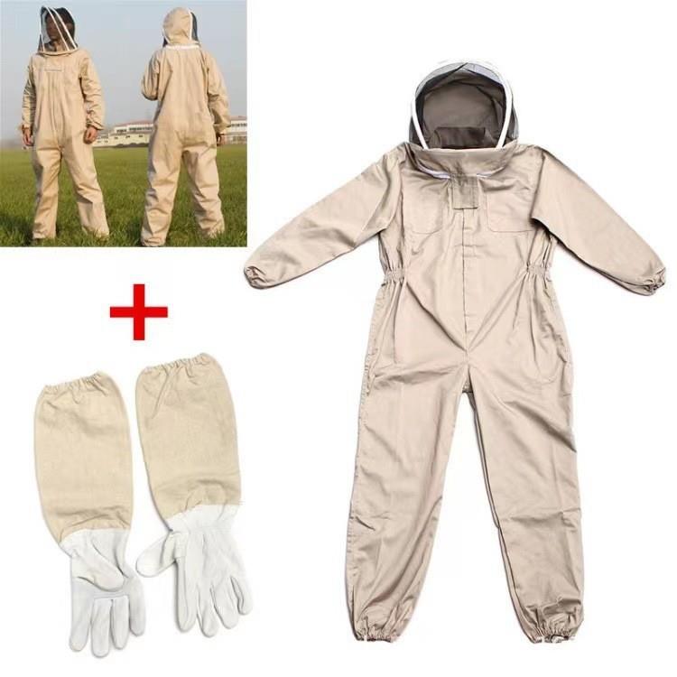 养蜂蜂具加厚杏色太空服连体分体蜂衣白色太空服加羊皮手套套装