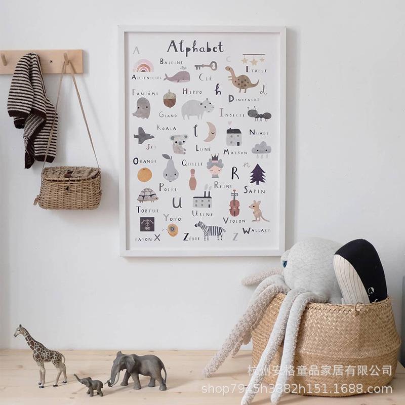 ins北欧风 儿童英文字母表儿童房客厅装饰画认知挂画早教拍照背景