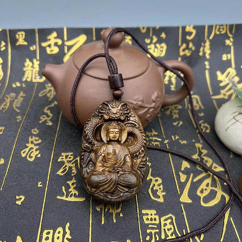 沉香木吊坠雕刻大日如来犀牛角紫檀木吊坠加里曼丹汽车挂件