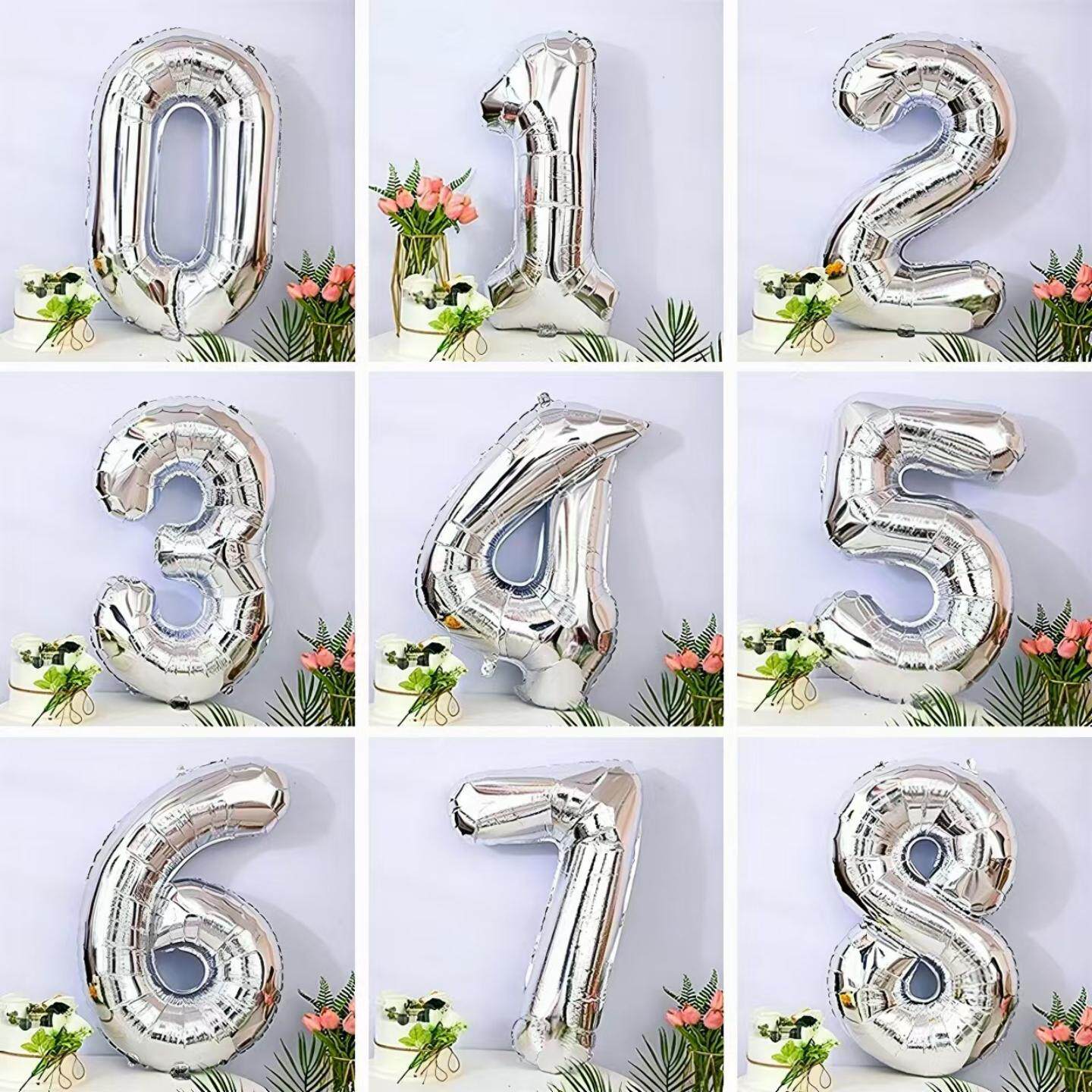 寸数字气球奶白焦糖金银白色生日派对装饰气球数字铝膜铝箔气球