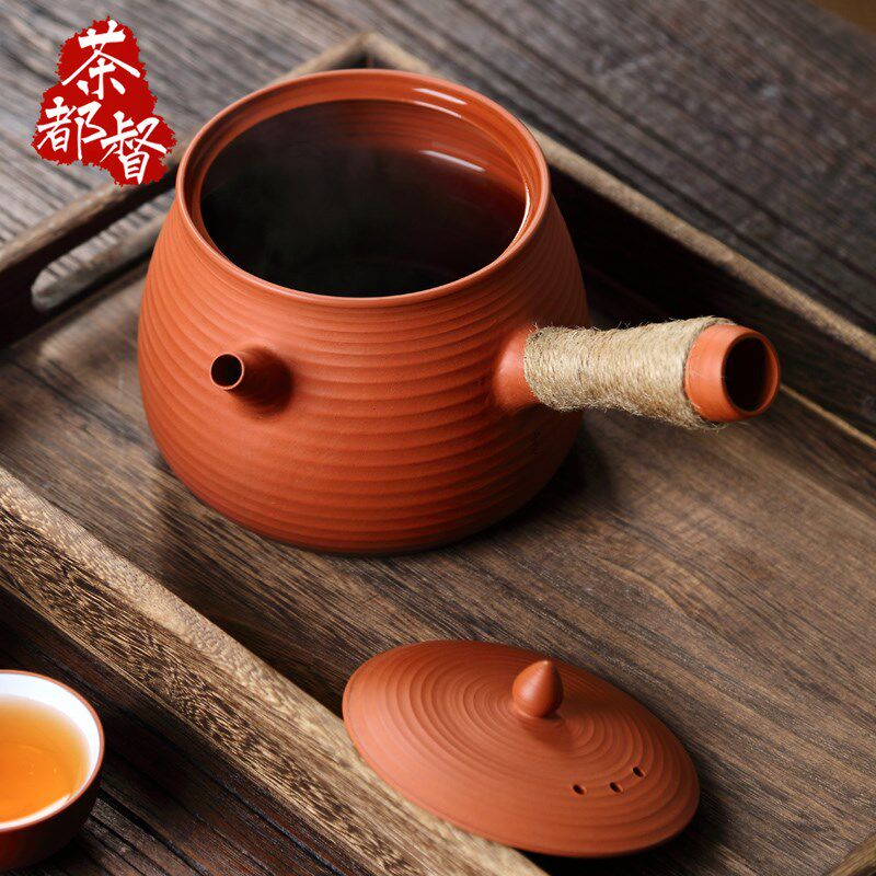 张少冬手拉砂铫壶岩矿朱泥粗陶壶纯手工煮茶器烧水橄榄炭炉电陶炉