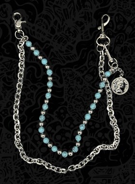 AVAVAV蓝底黑纹松石手工串珠裤链复古街头单边可拆卸吊坠diy配饰