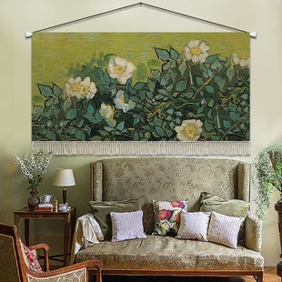 梵高风景油画挂毯客厅背景墙挂布卧室床头布艺挂画高级感墙面装饰