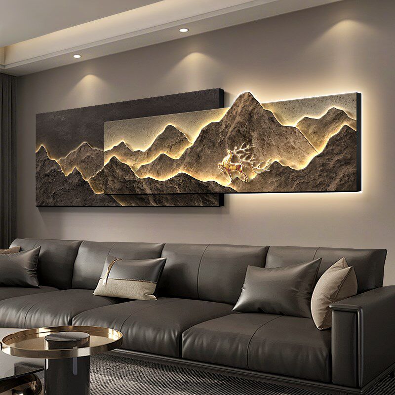 背有靠山客厅装饰画立体砂岩画轻奢高级感沙发背景墙挂画大气山水