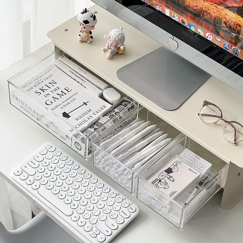 电脑显示器置物架办公室台式笔记本工位收纳神器键盘带抽屉增高架