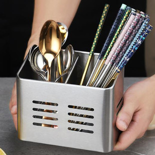 加厚方形双格不锈钢筷子筒家用餐具消毒柜收纳盒厨房沥水筷笼筷架