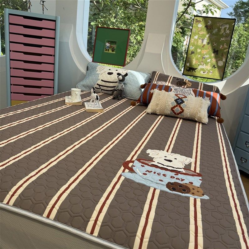 设计师款可爱咖啡西高地乳胶席床笠款夏凉席空调席1.5m1.8三件套,床上用品,凉席/草席/麻席,淘宝优惠券,粉丝福利购,淘宝优惠卷