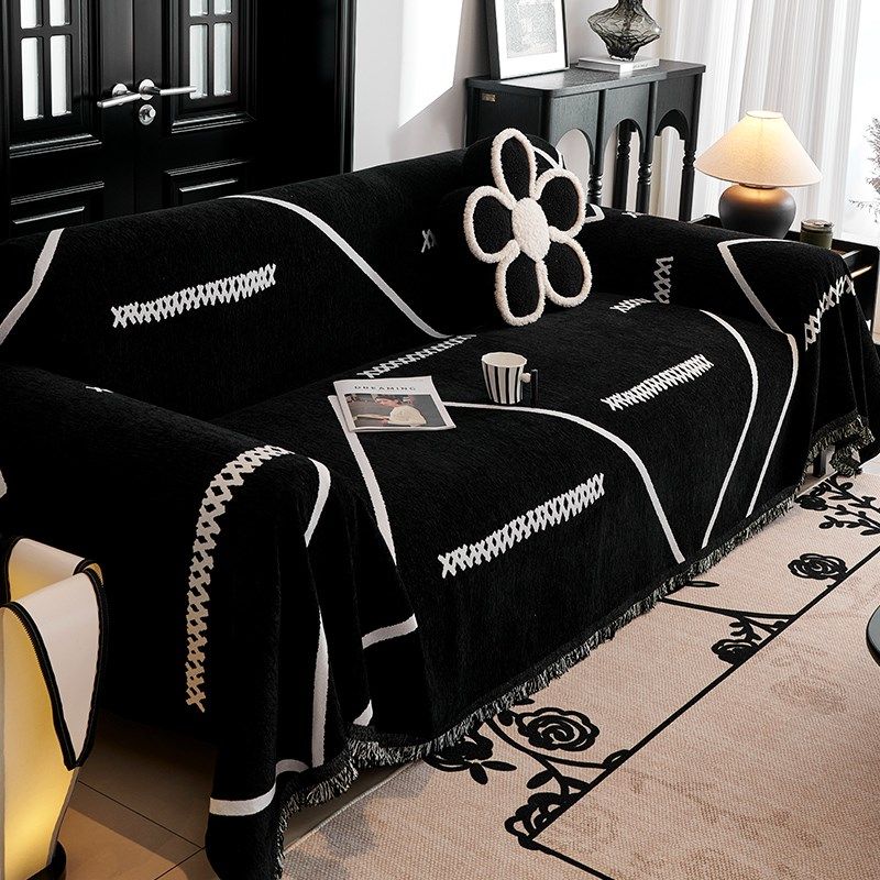 2024新款黑色沙发盖巾高级感防猫抓套罩四季通用皮沙发坐垫盖布毯,居家布艺,沙发垫,淘宝优惠券,粉丝福利购,淘宝优惠卷