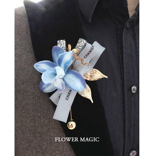 韩式清新蓝色商务开业公司活动结婚礼新人胸花襟花内容可定制