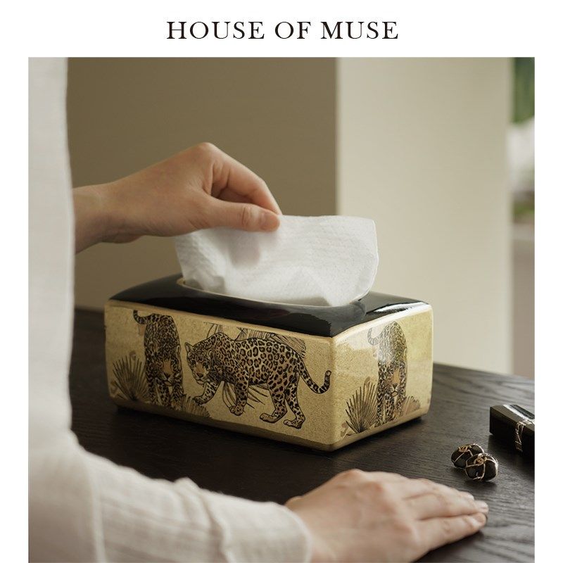 缪斯家 钱豹影韵 覆古陶瓷纸巾盒客厅餐桌茶几桌面摆件中古卫生纸,家居饰品,装饰纸巾盒,淘宝优惠券,粉丝福利购,淘宝优惠卷