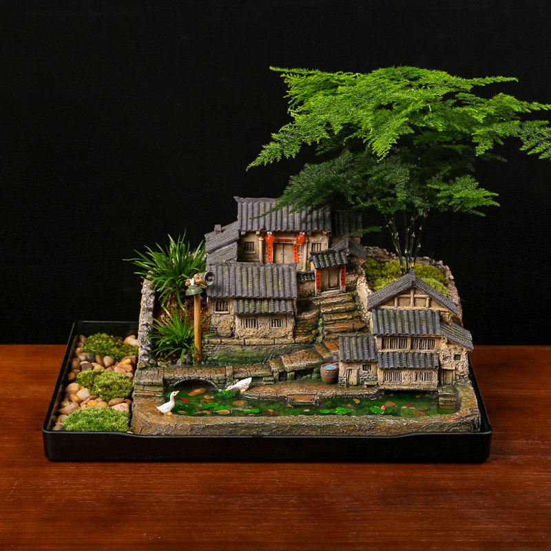 老桩盆景微景观造型盆栽办公桌装饰摆件复古房子花盆微缩建筑模型,家居饰品,装饰摆件,淘宝优惠券,粉丝福利购,淘宝优惠卷