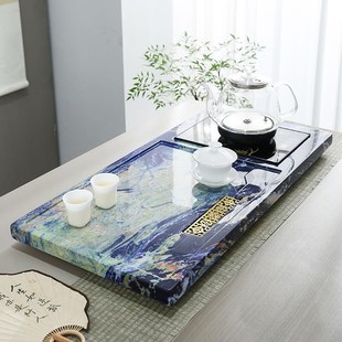 精工石材封釉石茶盘简约新款家用茶台办公现代轻奢高级精致托盘