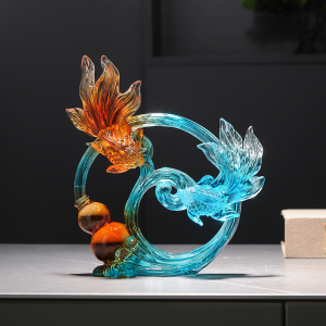 荷花摆件茶室装饰品家居客厅酒柜高端清新雅致新中式年年有余摆件