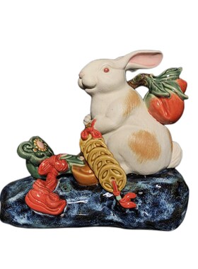 石湾公仔陶瓷兔子摆件家居装饰客厅新中式小白兔摆设兔年春节送礼