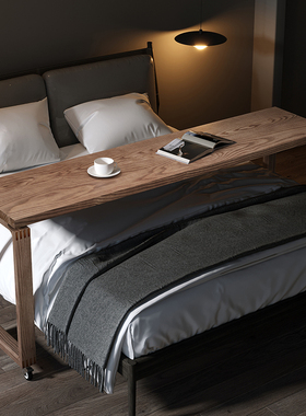 全实木床上书桌电脑学习桌简约家用卧室懒人跨床桌可移动写字桌子