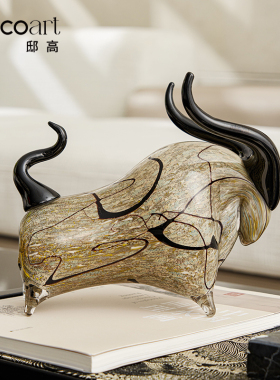邸高家居牛运亨通招财牛摆件新中式软装搭配家具展厅沙发茶几装饰
