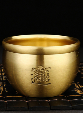 黄铜米缸家用客厅玄关聚财纯铜聚宝盆百福小缸招财小摆件存钱罐