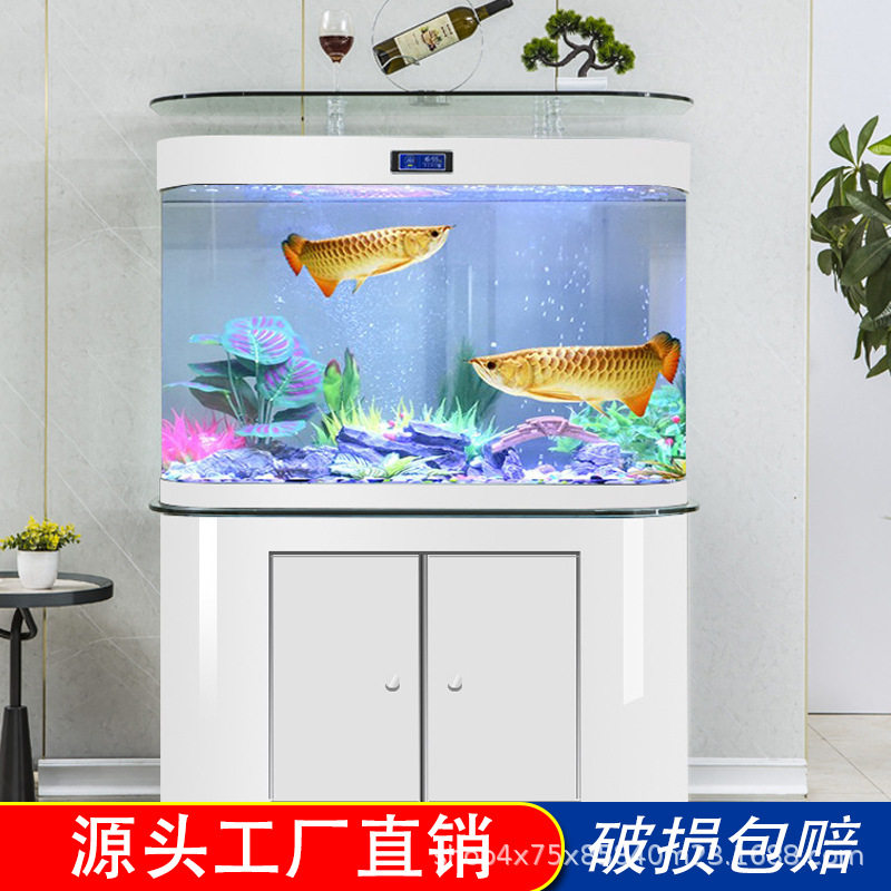 源头工厂创海弧形大弯靠墙金鱼缸客厅家用玻璃免换水下过滤水族箱