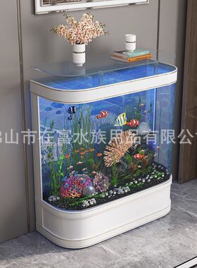 轻奢极简鱼缸客厅家用家庭圆形落地中大型玻璃生态水族箱2023新款