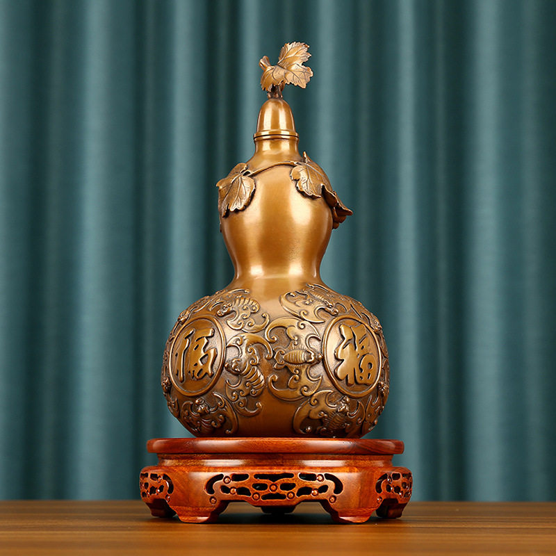 铜欣祥紫铜葫芦摆件五福葫芦家居客厅玄关装饰品乔迁商务贺喜礼品