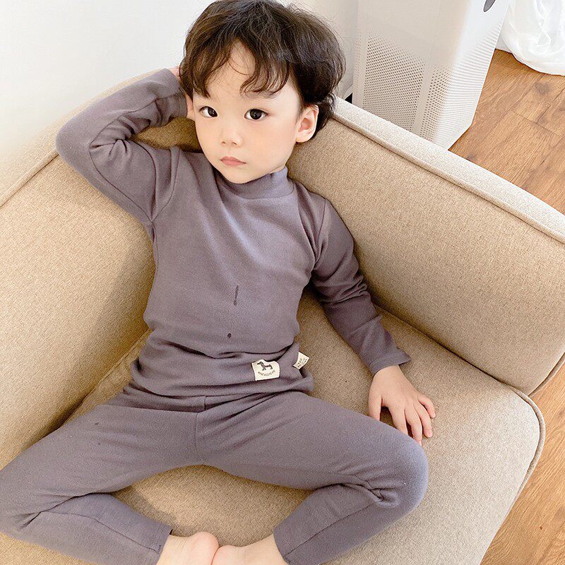 儿童秋衣秋裤半高领内衣套装男童全棉睡衣女宝宝打底保暖加厚秋冬