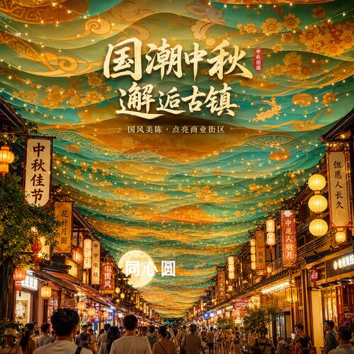 中秋商业街天幕古镇街区