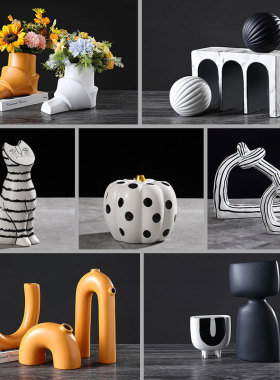 新中式大理石纹拱门摆件艺术花瓶样板间客厅玄关酒柜黑白艺术摆设