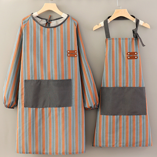 新款 帆布做饭围裙罩衣工作上班简约男女加肥围腰定制 透气耐磨长袖