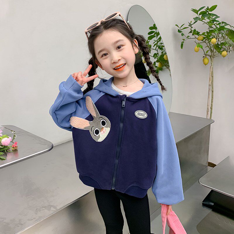 女童外套春秋款2024新款洋气小女孩女宝春装卫衣儿童连帽上衣早春