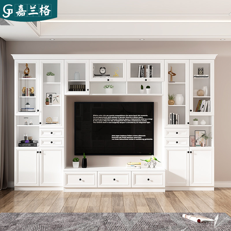 客厅电视柜书柜一体组合墙柜多功能简约背景墙储物柜子定制9D-218