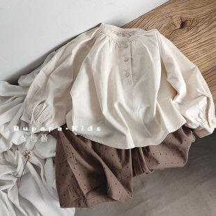 娃娃衫 上衣宽松衬衫 女童水洗棉长袖 宝宝纯棉春装 潮 衬衫 森系蝙蝠袖