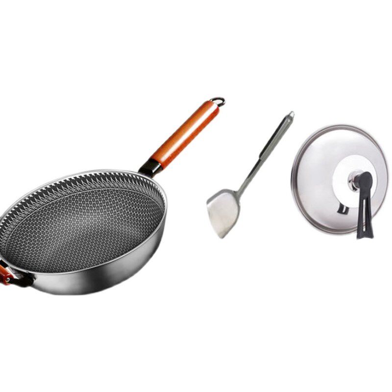 电磁炉专用锅具套餐凹面平面圆底平底电磁灶精铁炒锅不锈钢锅通用