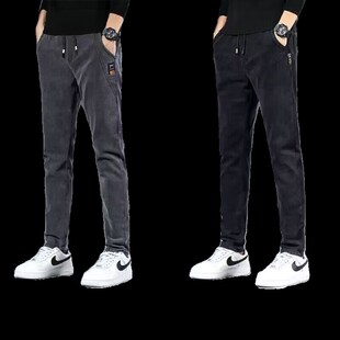 秋冬款加绒松紧腰牛仔裤男款2022新款宽松直筒休闲冬季男士长裤子