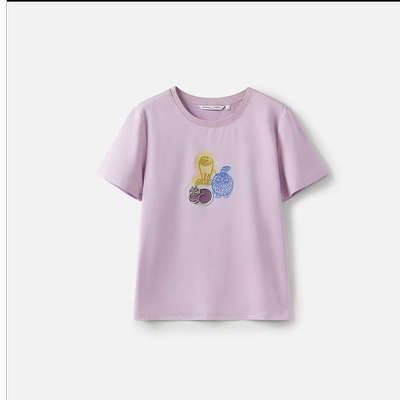 【D2505】2026新款女士简约风刺绣短袖百搭T恤