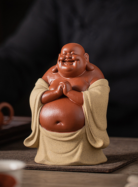 中式陶瓷喜庆弥勒佛摆件招财客厅玄关笑佛佛像装饰办公室桌面摆设