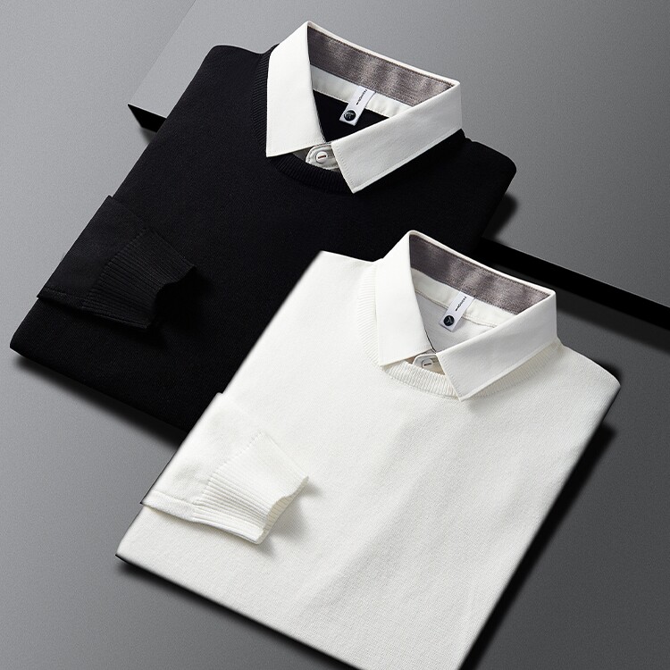 假两件毛衣衬衫领内搭秋冬男士商务打底衫休闲针织衫长袖上衣男款