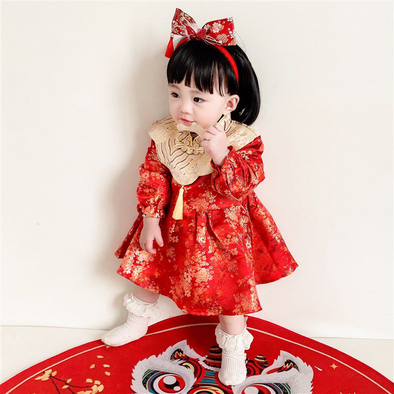 宝宝周岁礼服女童婴儿春夏百天春秋套装喜庆唐装礼服男童抓周衣服