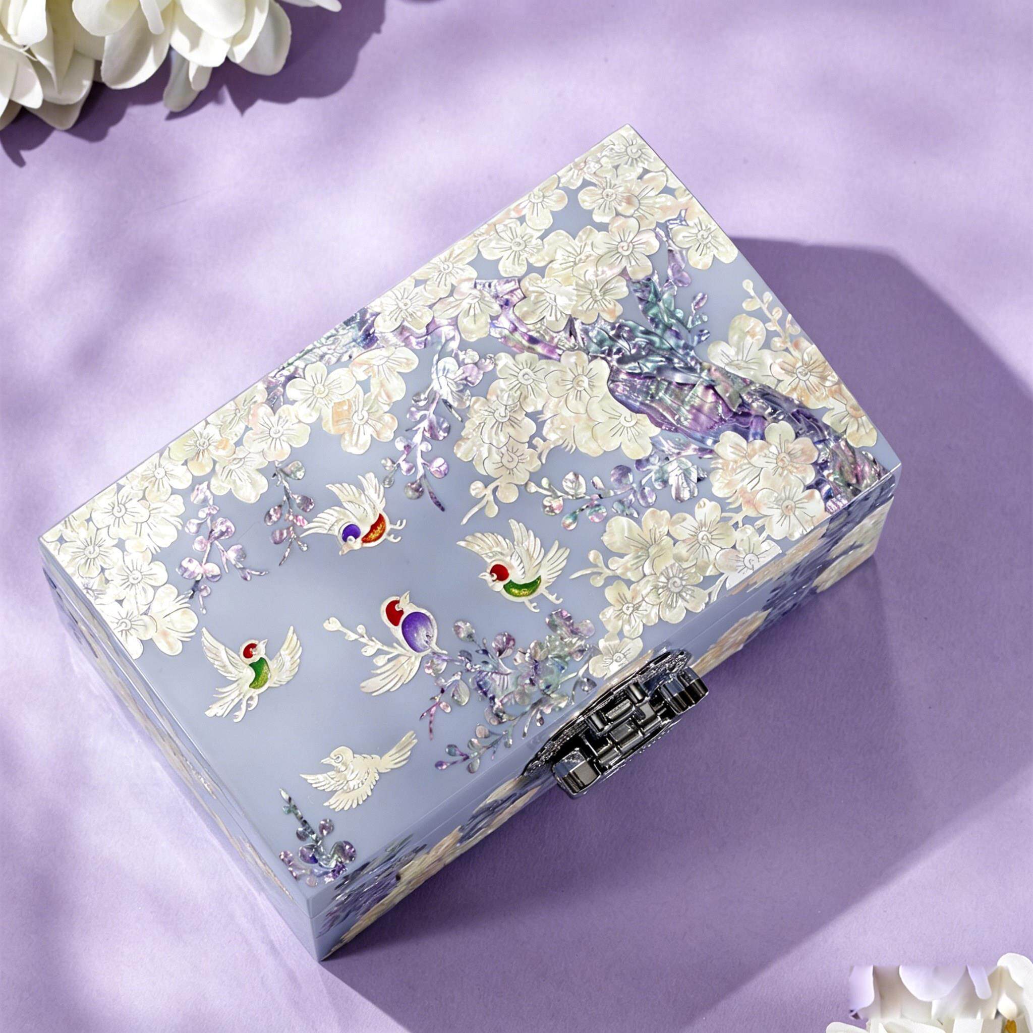 螺钿漆器首饰盒结婚礼物木质高档耳饰品项链收纳盒中式带锁珠宝盒