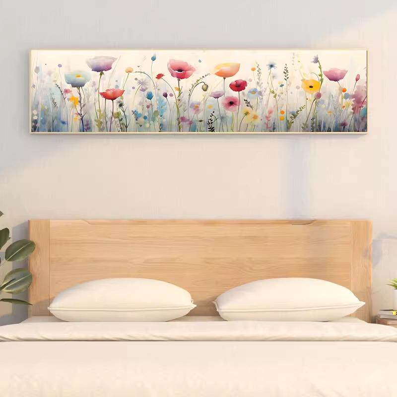 北欧风格床头装饰画花卉治愈系客厅背景墙壁画横版温馨卧室画挂画
