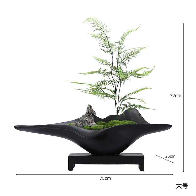 新中式简约永生苔藓绿植盆景售楼处玄关前台仿真文竹花艺装饰摆件