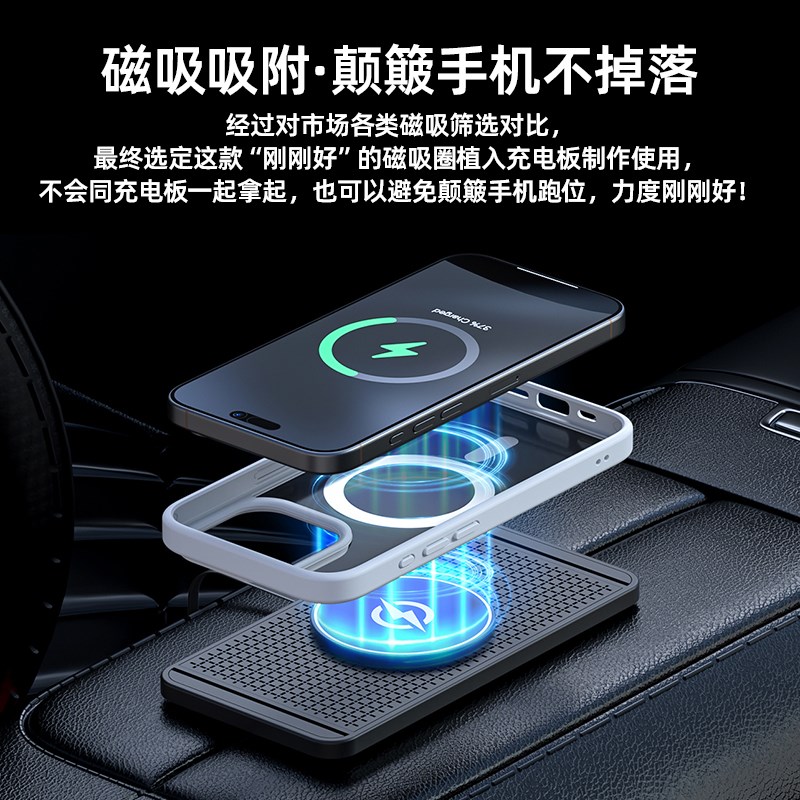 magsafe磁吸车载无线充电板汽车用手机充电器改装模块底座防滑垫